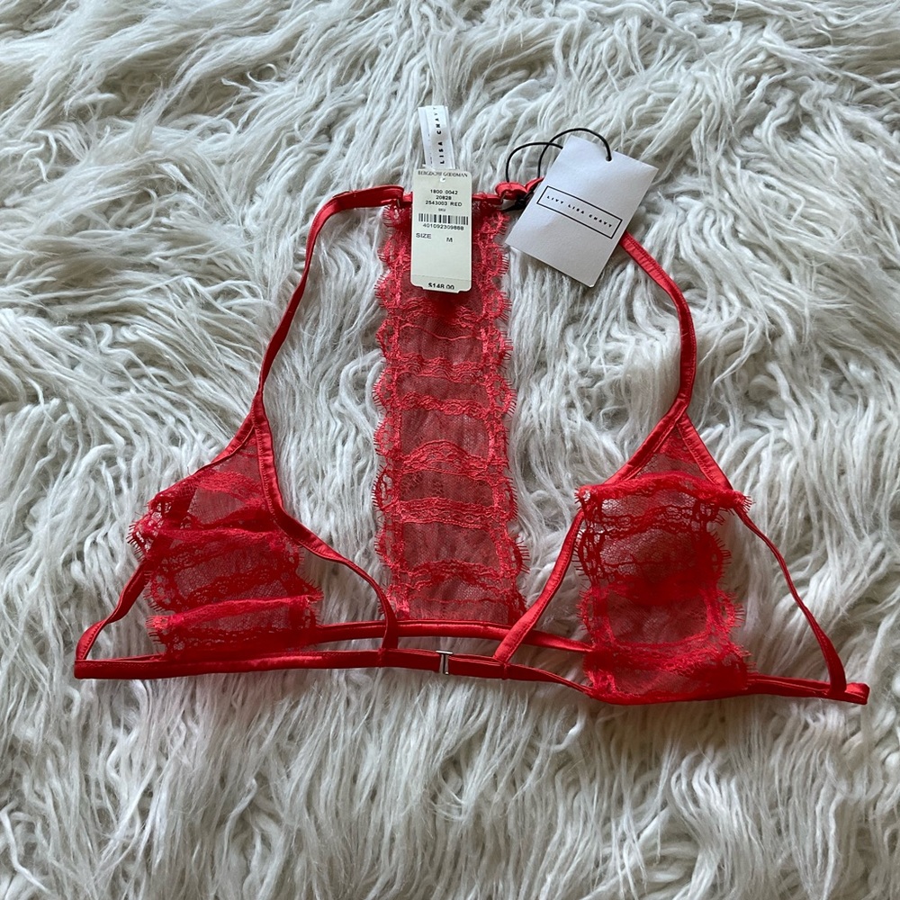 🆕Livy Bergdorf‎ Goodman Red Lace Soft Trianle Racerback Bra